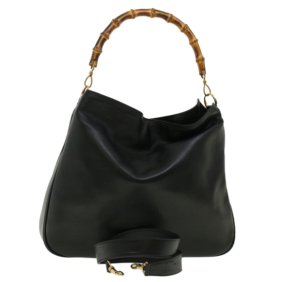 GUCCI Bamboo Hand Bag Leather 2way Black 001.2852.1577.0 Auth 41403 - Picture 1 of 16